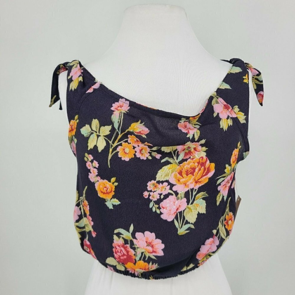 New Flynn Skye Pastel Blooms Crop Top Womens XS Shoulder Ties Floral Rayon